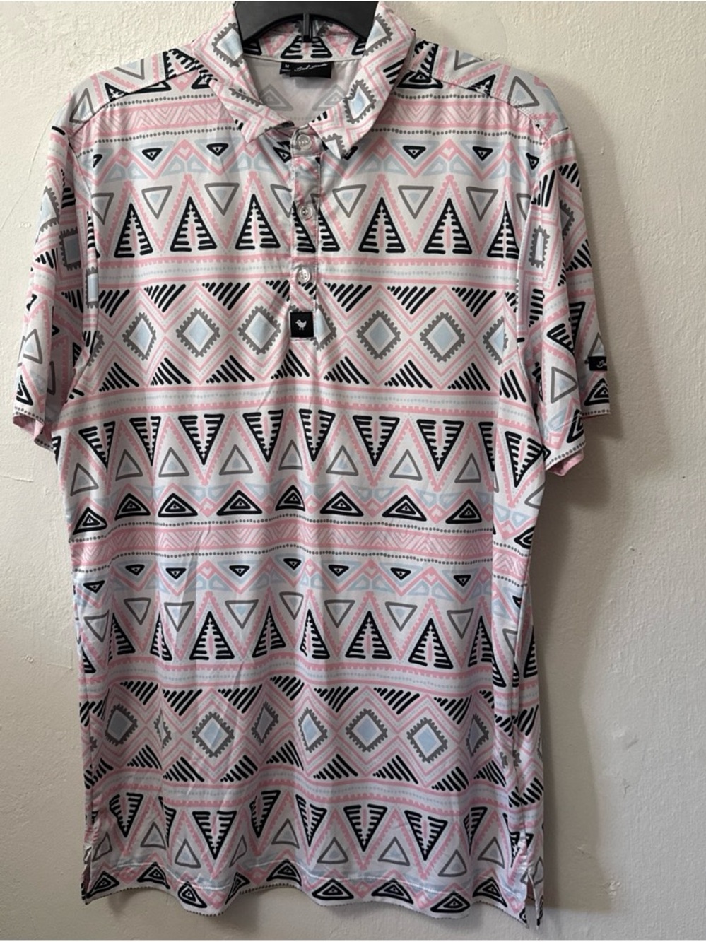 Bad Birdie Polo Shirt Mens M Pink Southwest Aztec Performance Patriot Golf
